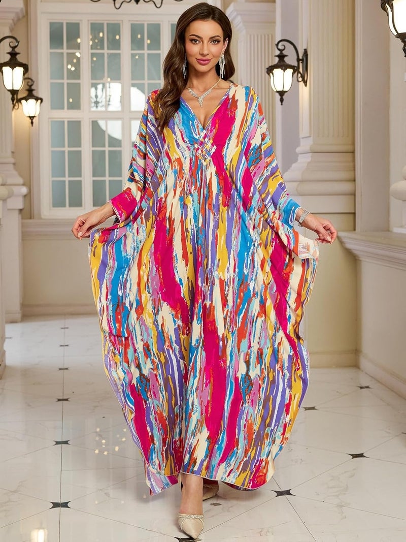 KEYLORTING Women’s Kaftan Beach Cover Up Dress Plus Size Summer Swimsuit Loungewear Maxi Dress - Image 1